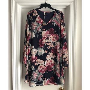 Navy Floral Pink Blush Dress XL